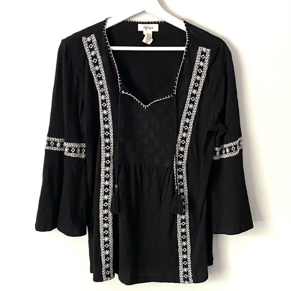Style & Co boho bell sleeve tassel black small - Picture 1 of 4